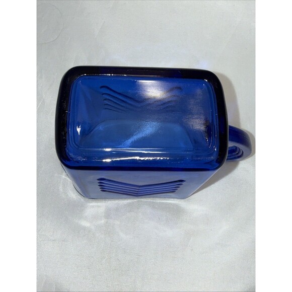 Vintage Hazel Atlas Depression Glass Cobalt Blue 12 oz. Chevron Creamer MCM 6" - Picture 7 of 10